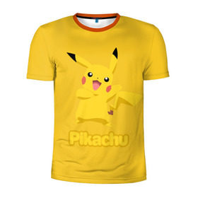Мужская футболка 3D спортивная с принтом Pikachu в Курске, 100% полиэстер с улучшенными характеристиками | приталенный силуэт, круглая горловина, широкие плечи, сужается к линии бедра | pikachu | pokeboll | pokemon | пикачу | покеболл | покемон