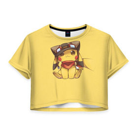 Женская футболка 3D укороченная с принтом Pikachu в Курске, 100% полиэстер | круглая горловина, длина футболки до линии талии, рукава с отворотами | Тематика изображения на принте: pikachu | pokeball | pokemon | пикачу | покеболл | покемон