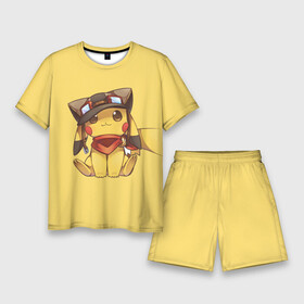 Мужской костюм с шортами 3D с принтом Пикачу в шапочке в Курске,  |  | pikachu | pokeball | pokemon | пикачу | покеболл | покемон