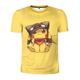 Мужская футболка 3D спортивная с принтом Pikachu в Курске, 100% полиэстер с улучшенными характеристиками | приталенный силуэт, круглая горловина, широкие плечи, сужается к линии бедра | pikachu | pokeball | pokemon | пикачу | покеболл | покемон