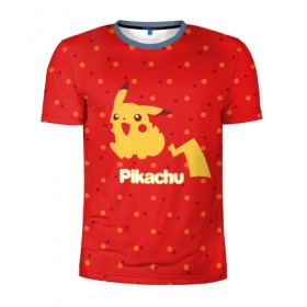 Мужская футболка 3D спортивная с принтом Pikachu в Курске, 100% полиэстер с улучшенными характеристиками | приталенный силуэт, круглая горловина, широкие плечи, сужается к линии бедра | pikachu | pokeboll | pokemon | пикачу | покеболл | покемон