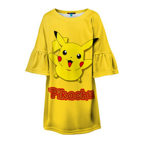 Детское платье 3D с принтом Pikachu в Курске, 100% полиэстер | прямой силуэт, чуть расширенный к низу. Круглая горловина, на рукавах — воланы | pikachu | pokeboll | pokemon | пикачу | покеболл | покемон