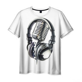 Мужская футболка 3D с принтом Диджей в Курске, 100% полиэфир | прямой крой, круглый вырез горловины, длина до линии бедер | dj | klub | music | диджей | клуб | микрофон | музыка | наушники
