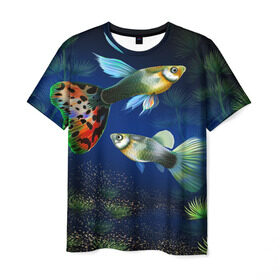 Мужская футболка 3D с принтом Аквариумные рыбки в Курске, 100% полиэфир | прямой крой, круглый вырез горловины, длина до линии бедер | аквариум | вода | водоросли | природа | рыба | рыбка | туризм