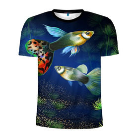 Мужская футболка 3D спортивная с принтом Аквариумные рыбки в Курске, 100% полиэстер с улучшенными характеристиками | приталенный силуэт, круглая горловина, широкие плечи, сужается к линии бедра | аквариум | вода | водоросли | природа | рыба | рыбка | туризм