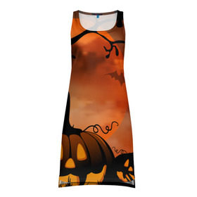 Платье-майка 3D с принтом Happy Halloween в Курске, 100% полиэстер | полуприлегающий силуэт, широкие бретели, круглый вырез горловины, удлиненный подол сзади. | 