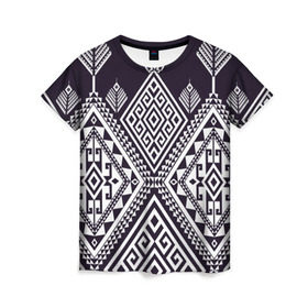 Женская футболка 3D с принтом Мильфлер в Курске, 100% полиэфир ( синтетическое хлопкоподобное полотно) | прямой крой, круглый вырез горловины, длина до линии бедер | геометрия | орнамент | черно белый | этно