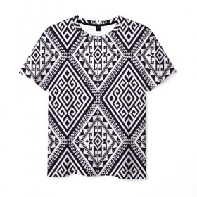 Мужская футболка 3D с принтом Тартан в Курске, 100% полиэфир | прямой крой, круглый вырез горловины, длина до линии бедер | орнамент | черно белый | этно