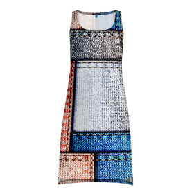 Платье-майка 3D с принтом Джинсовый стиль в Курске, 100% полиэстер | полуприлегающий силуэт, широкие бретели, круглый вырез горловины, удлиненный подол сзади. | Тематика изображения на принте: заплатки | разноцветный | текстура | ткань