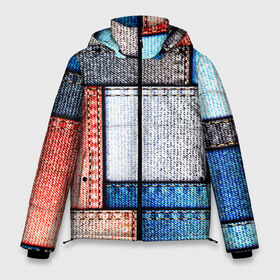 Мужская зимняя куртка 3D с принтом Джинсовый стиль в Курске, верх — 100% полиэстер; подкладка — 100% полиэстер; утеплитель — 100% полиэстер | длина ниже бедра, свободный силуэт Оверсайз. Есть воротник-стойка, отстегивающийся капюшон и ветрозащитная планка. 

Боковые карманы с листочкой на кнопках и внутренний карман на молнии. | заплатки | разноцветный | текстура | ткань