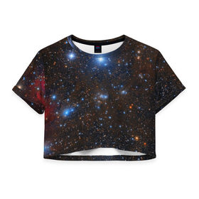 Женская футболка 3D укороченная с принтом Космические дали в Курске, 100% полиэстер | круглая горловина, длина футболки до линии талии, рукава с отворотами | вселенная | галактика | звёзды | космическое пространство | космос | созвездие