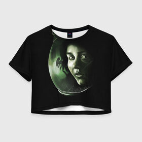 Женская футболка 3D укороченная с принтом Чужой в Курске, 100% полиэстер | круглая горловина, длина футболки до линии талии, рукава с отворотами | alien | aliens | cinema | film | predator | фильм | чужой