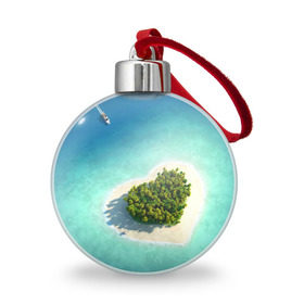 Ёлочный шар с принтом Остров в Курске, Пластик | Диаметр: 77 мм | вода | дерево | лето | море | океан | остров | пальмы | песок | сердечко | сердце | синий