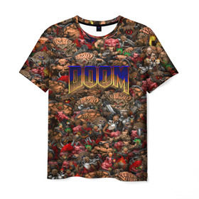 Мужская футболка 3D с принтом Doom. Все монстры (pixel art) в Курске, 100% полиэфир | прямой крой, круглый вырез горловины, длина до линии бедер | 