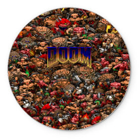 Коврик круглый с принтом Doom. Все монстры (pixel art) в Курске, резина и полиэстер | круглая форма, изображение наносится на всю лицевую часть | 