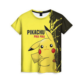 Женская футболка 3D с принтом Pikachu Pika Pika в Курске, 100% полиэфир ( синтетическое хлопкоподобное полотно) | прямой крой, круглый вырез горловины, длина до линии бедер | go | pikachu | pokemon | го | пика | пикачу | покемон