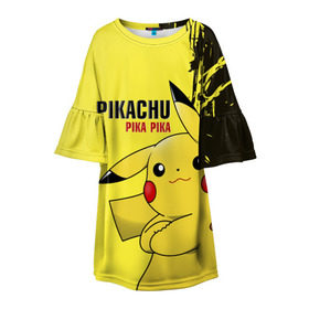 Детское платье 3D с принтом Pikachu Pika Pika в Курске, 100% полиэстер | прямой силуэт, чуть расширенный к низу. Круглая горловина, на рукавах — воланы | go | pikachu | pokemon | го | пика | пикачу | покемон