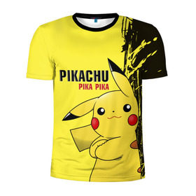 Мужская футболка 3D спортивная с принтом Pikachu Pika Pika в Курске, 100% полиэстер с улучшенными характеристиками | приталенный силуэт, круглая горловина, широкие плечи, сужается к линии бедра | Тематика изображения на принте: go | pikachu | pokemon | го | пика | пикачу | покемон