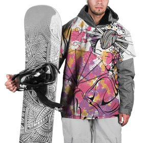 Накидка на куртку 3D с принтом Гейша в Курске, 100% полиэстер |  | Тематика изображения на принте: веер | девушка | краски | рисунок | цвета | япония