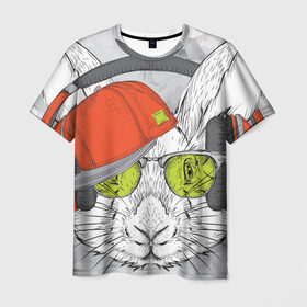 Мужская футболка 3D с принтом Стильный Кролик в Курске, 100% полиэфир | прямой крой, круглый вырез горловины, длина до линии бедер | dj | music | rnb | животные | клубная | музыка