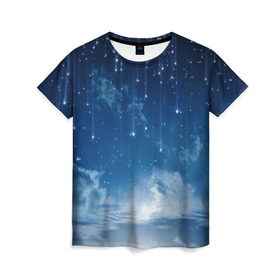 Женская футболка 3D с принтом Звездное небо в Курске, 100% полиэфир ( синтетическое хлопкоподобное полотно) | прямой крой, круглый вырез горловины, длина до линии бедер | Тематика изображения на принте: вселенная | галактика | звезды | небо | ночь