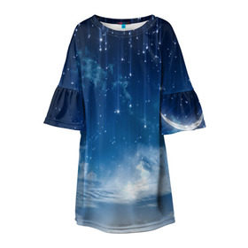 Детское платье 3D с принтом Звездное небо в Курске, 100% полиэстер | прямой силуэт, чуть расширенный к низу. Круглая горловина, на рукавах — воланы | вселенная | галактика | звезды | небо | ночь