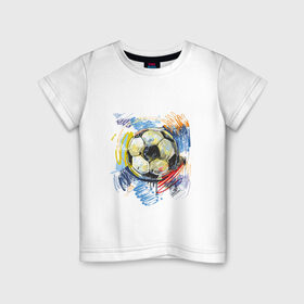 Детская футболка хлопок с принтом Рисованный футбольный мяч в Курске, 100% хлопок | круглый вырез горловины, полуприлегающий силуэт, длина до линии бедер | Тематика изображения на принте: игра | мяч | разводы | спорт | футбол | футбольный
