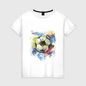 Женская футболка хлопок с принтом Рисованный футбольный мяч в Курске, 100% хлопок | прямой крой, круглый вырез горловины, длина до линии бедер, слегка спущенное плечо | игра | мяч | разводы | спорт | футбол | футбольный