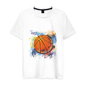 Мужская футболка хлопок с принтом Баскетбольный мяч в штрихах в Курске, 100% хлопок | прямой крой, круглый вырез горловины, длина до линии бедер, слегка спущенное плечо. | Тематика изображения на принте: баскетбол | стилизация | штрихи