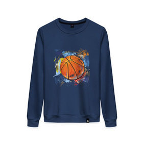 Женский свитшот хлопок с принтом Баскетбольный мяч в штрихах в Курске, 100% хлопок | прямой крой, круглый вырез, на манжетах и по низу широкая трикотажная резинка  | баскетбол | стилизация | штрихи