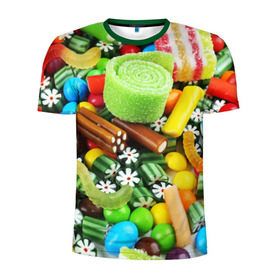 Мужская футболка 3D спортивная с принтом Сладости в Курске, 100% полиэстер с улучшенными характеристиками | приталенный силуэт, круглая горловина, широкие плечи, сужается к линии бедра | вкуснотища | вкусняшки | глазурь | жевачка | карамель | карамельки | конфетки | конфеты | леденец | мармеладки | сахар | сладости