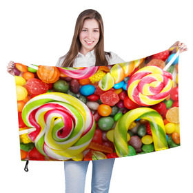 Флаг 3D с принтом Вкусняшки в Курске, 100% полиэстер | плотность ткани — 95 г/м2, размер — 67 х 109 см. Принт наносится с одной стороны | вкуснотища | вкусняшки | глазурь | жевачка | карамель | карамельки | конфетки | конфеты | леденец | мармеладки | сахар | сладости