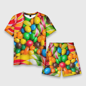 Мужской костюм с шортами 3D с принтом Сладкоежка в Курске,  |  | вкуснотища | вкусняшки | глазурь | жевачка | карамель | карамельки | конфетки | конфеты | леденец | мармеладки | сахар | сладости