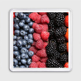 Магнит 55*55 с принтом Сочные ягоды в Курске, Пластик | Размер: 65*65 мм; Размер печати: 55*55 мм | богатый урожай | брусника | ерга | земляника | клубника | клюква | малина | морожка | облепиха | рябина | смородина | сок | сочные плоды | фрукты | черника | черноплодка | шиповник | ягоды