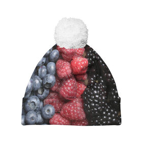 Шапка 3D c помпоном с принтом Сочные ягоды в Курске, 100% полиэстер | универсальный размер, печать по всей поверхности изделия | богатый урожай | брусника | ерга | земляника | клубника | клюква | малина | морожка | облепиха | рябина | смородина | сок | сочные плоды | фрукты | черника | черноплодка | шиповник | ягоды