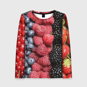 Женский лонгслив 3D с принтом Сочные ягоды в Курске, 100% полиэстер | длинные рукава, круглый вырез горловины, полуприлегающий силуэт | богатый урожай | брусника | ерга | земляника | клубника | клюква | малина | морожка | облепиха | рябина | смородина | сок | сочные плоды | фрукты | черника | черноплодка | шиповник | ягоды