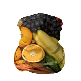 Бандана-труба 3D с принтом Овощи и фрукты в Курске, 100% полиэстер, ткань с особыми свойствами — Activecool | плотность 150‒180 г/м2; хорошо тянется, но сохраняет форму | Тематика изображения на принте: апельсин | баклажан | банан | картофель | клубника | кукуруза | морковь | овощи | перец | фрукты | яблоки