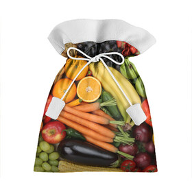 Подарочный 3D мешок с принтом Овощи и фрукты в Курске, 100% полиэстер | Размер: 29*39 см | Тематика изображения на принте: апельсин | баклажан | банан | картофель | клубника | кукуруза | морковь | овощи | перец | фрукты | яблоки
