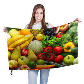 Флаг 3D с принтом Богатый урожай в Курске, 100% полиэстер | плотность ткани — 95 г/м2, размер — 67 х 109 см. Принт наносится с одной стороны | апельсин | баклажан | банан | богатый урожай | виноград | горох | еда | кабачок | капуста | картофель | лимон | морковь | овощи | огурец | перец | персик | помидор | слива | сочные плоды | томат | тыква