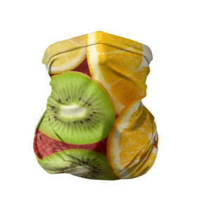 Бандана-труба 3D с принтом Сочные фрукты в Курске, 100% полиэстер, ткань с особыми свойствами — Activecool | плотность 150‒180 г/м2; хорошо тянется, но сохраняет форму | Тематика изображения на принте: апельсин | грейпфрут | десерт | дольки | киви | кусочки фруктов | лайм | лимон | разрез | сечение | фреш | фрукты | цитрусовые