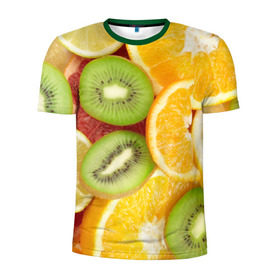 Мужская футболка 3D спортивная с принтом Сочные фрукты в Курске, 100% полиэстер с улучшенными характеристиками | приталенный силуэт, круглая горловина, широкие плечи, сужается к линии бедра | апельсин | грейпфрут | десерт | дольки | киви | кусочки фруктов | лайм | лимон | разрез | сечение | фреш | фрукты | цитрусовые
