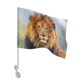 Флаг для автомобиля с принтом Красавец лев в Курске, 100% полиэстер | Размер: 30*21 см | lion | грива | дикая кошка | добыча | животное | зверь | клыки | когти | король джунглей | лев | мясо | хищник | царь зверей