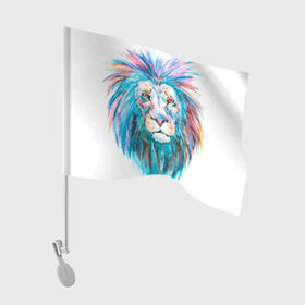 Флаг для автомобиля с принтом Живописный лев в Курске, 100% полиэстер | Размер: 30*21 см | lion | грива | дикая кошка | добыча | животное | зверь | искусство | картина | клыки | когти | король джунглей | лев | макет | мясо | набросок | портрет | хищник | царь зверей | эскиз