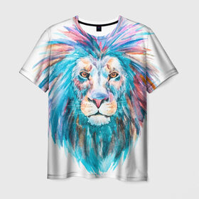 Мужская футболка 3D с принтом Живописный лев в Курске, 100% полиэфир | прямой крой, круглый вырез горловины, длина до линии бедер | lion | грива | дикая кошка | добыча | животное | зверь | искусство | картина | клыки | когти | король джунглей | лев | макет | мясо | набросок | портрет | хищник | царь зверей | эскиз