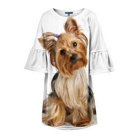 Детское платье 3D с принтом Красотка в Курске, 100% полиэстер | прямой силуэт, чуть расширенный к низу. Круглая горловина, на рукавах — воланы | Тематика изображения на принте: fashion | животное | красавица | лучший друг | модница | няша | причёска | собака | собачка | щенок | щеночек