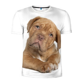 Мужская футболка 3D спортивная с принтом Грустный щенок в Курске, 100% полиэстер с улучшенными характеристиками | приталенный силуэт, круглая горловина, широкие плечи, сужается к линии бедра | животное | лучший друг | милаха | няша | собака | собачка | щенок | щеночек