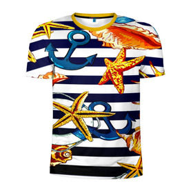 Мужская футболка 3D спортивная с принтом Моряк в Курске, 100% полиэстер с улучшенными характеристиками | приталенный силуэт, круглая горловина, широкие плечи, сужается к линии бедра | звезда | полосы | ракушки | якорь
