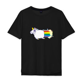 Мужская футболка хлопок Oversize с принтом Радужный Единорожек в Курске, 100% хлопок | свободный крой, круглый ворот, “спинка” длиннее передней части | Тематика изображения на принте: единорог | лошадь | радуга
