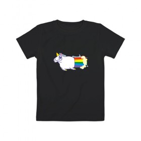 Детская футболка хлопок с принтом Радужный Единорожек в Курске, 100% хлопок | круглый вырез горловины, полуприлегающий силуэт, длина до линии бедер | единорог | лошадь | радуга