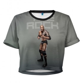 Женская футболка 3D укороченная с принтом The Rock WWE в Курске, 100% полиэстер | круглая горловина, длина футболки до линии талии, рукава с отворотами | dwayne johnson | the rock | wwe | рестлинг | спорт